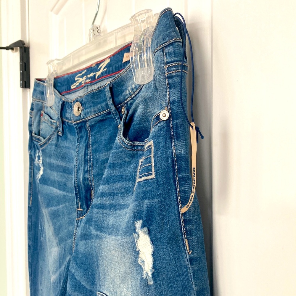 Seven7 Girlfriend Jeans Sz 14 Womens Blue Stretch Denim Distressed Patchwork NEW - Picture 5 of 12